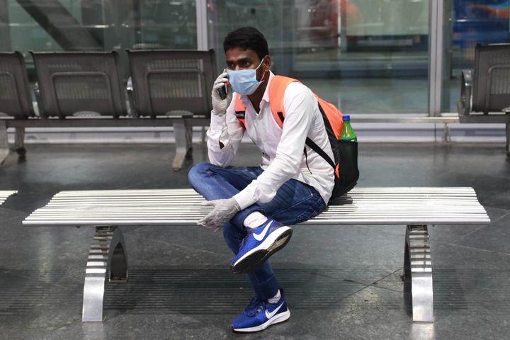 A man seen at Kolkata's Netaji Subhash Chandra Bose International Airport after arriving from Kuwait in a special flight under the Vande Bharat Mission on June 04, 2020 in Kolkata, India. 
