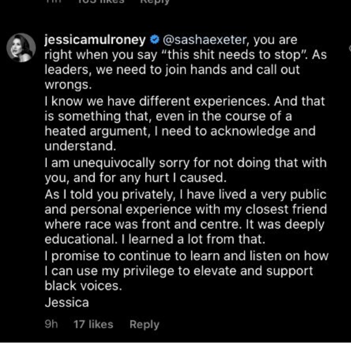 A screenshot of Mulroney's since-deleted Instagram apology to Exeter.