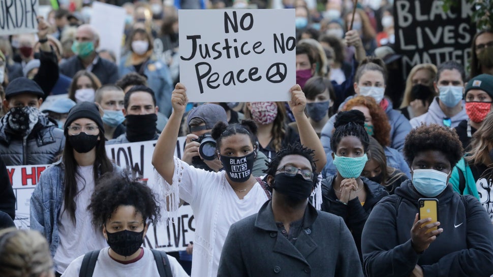 People gather for a Black Lives Matter protest in Salt Lake City. 