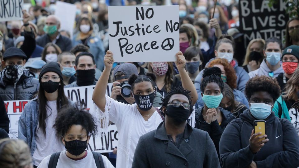 People gather for a Black Lives Matter protest in Salt Lake City. 