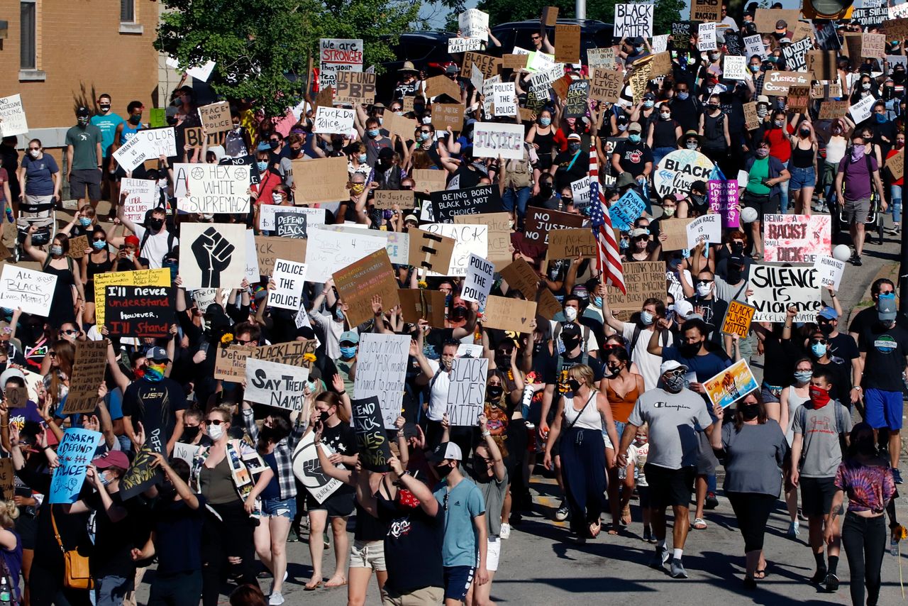 Protesters participating in a Black Lives Matter rally march to Downtown Pittsburgh from Mount Washington on June 7 to protest the death of George Floyd.
