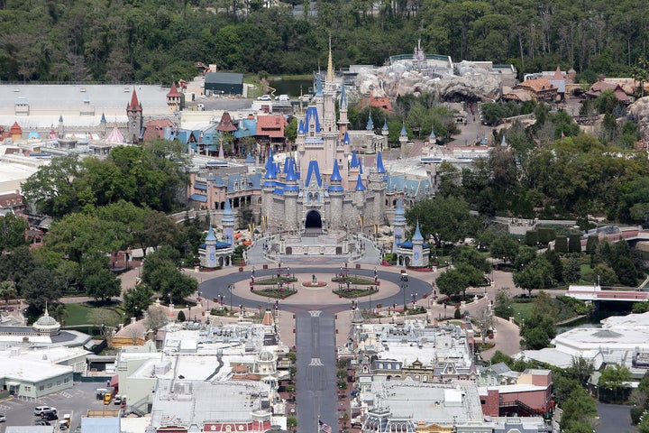 An aerial photo of Walt Disney World, closed due to the COVID-19 pandemic, taken on March 23, 2020.