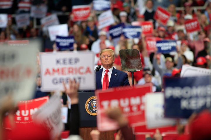 President Donald Trump speaks to supporters during a March 2 rally in Charlotte, North Carolina. His next rally is set for Tu