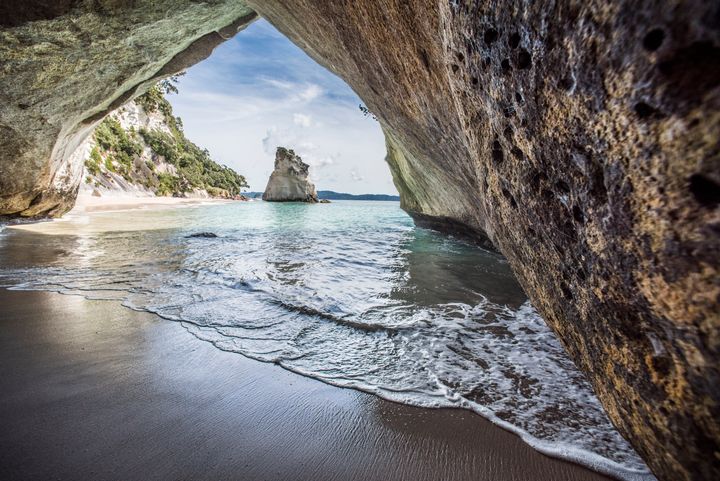 Cathedral Cove is a natural coastal arch on the Coromandel Peninsula, north island, New Zealand. It is an area of outstanding beauty and is designated as a marine reserve. The reserve was set up in 1992 with snorkelling as one of the key activities.