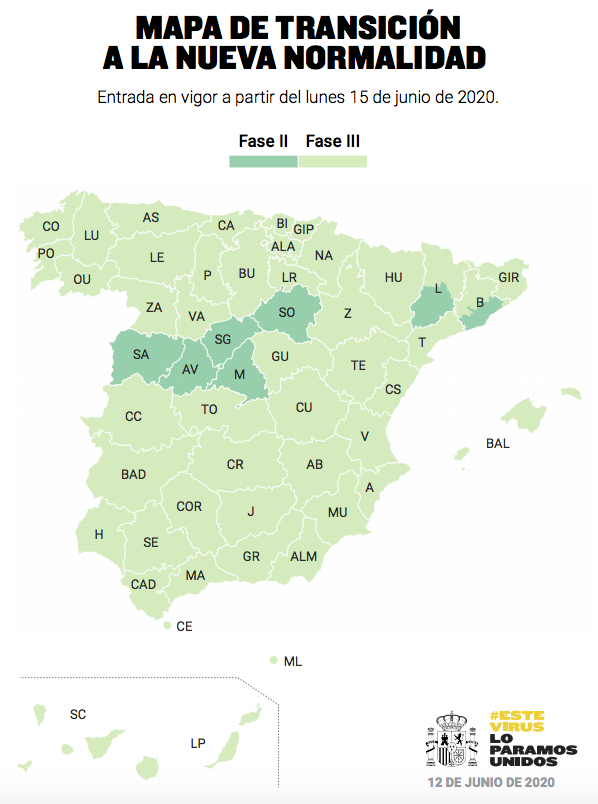 Mapa de la desescalada a partir del 15 de junio.