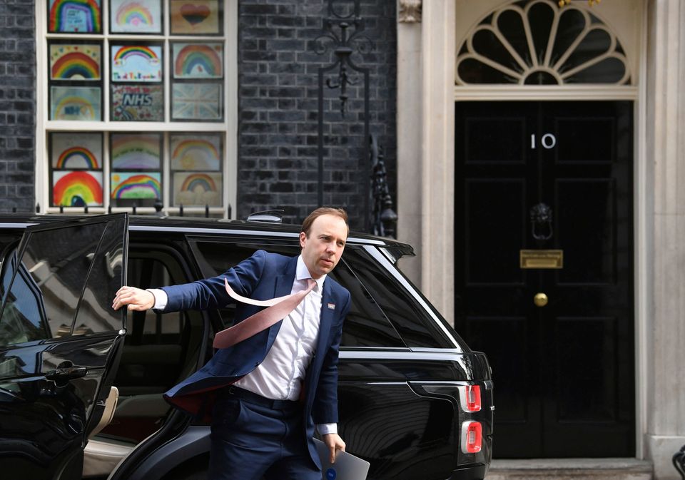 Hancock arrives in Downing Street, earlier this month.