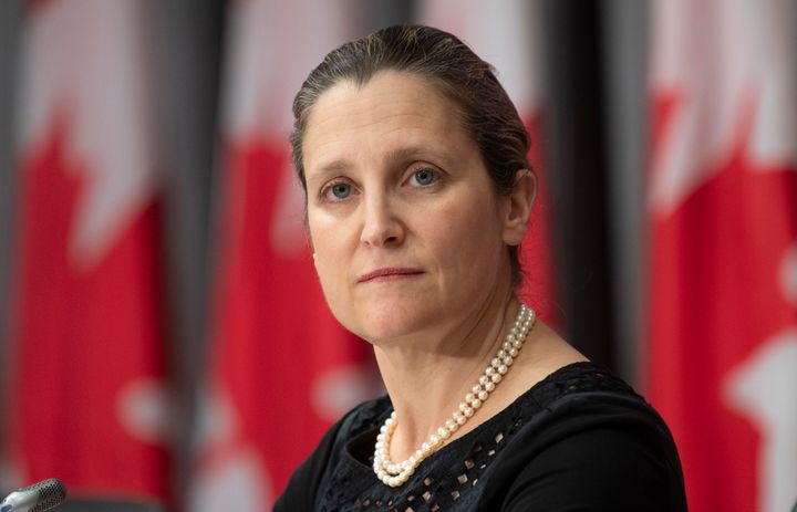 Deputy Prime Minister Chrystia Freeland is shown at a news conference in Ottawa on June 12, 2020. 