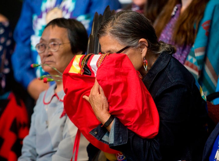 An elder at a ceremony marking the conclusion of the National Inquiry into Missing and Murdered Indigenous Women and Girls in Gatineau, Que. on June 3, 2019.