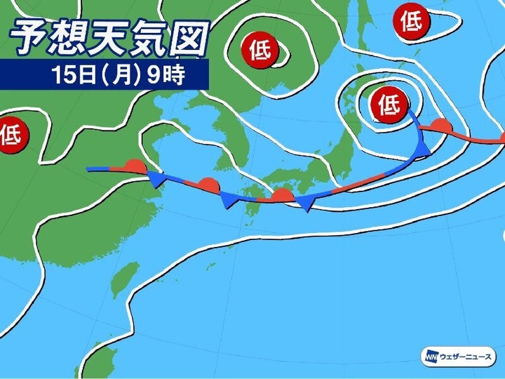 予想天気図 15日(月)9時