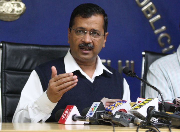 NEW DELHI, INDIA MARCH 16: Chief Minister of Delhi, Arvind Kejriwal addresses a press conference regarding Coronavirus in New Delhi. (Photo by Qamar Sibtain/India Today Group/Getty Images)