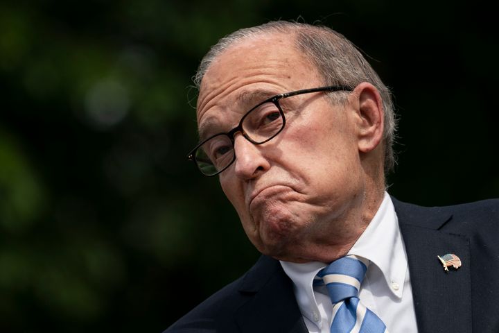 Larry Kudlow, director of the U.S. National Economic Council, speaks to reporters outside White House on May 15.