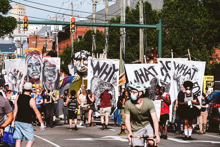 Hundreds of people turned out for the BLACK PRIDE RVA March to protest police killing George Floyd and racial justice on June 12, 2020 in Richmond, Virginia. (Photo by Eze Amos/Getty Images)