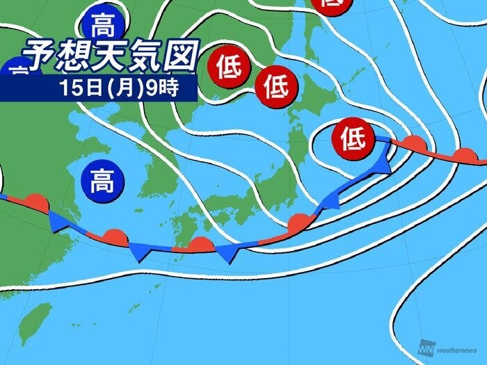 予想天気図 15日(月)9時