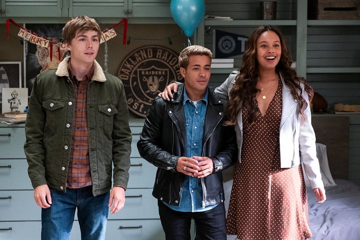 Miles Heizer, Christian Navarro and Alisha Boe in "13 Reasons Why"