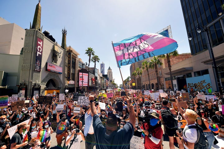 Protesters at an All Black Lives Matter Solidarity March on Sunday in Los Angeles.