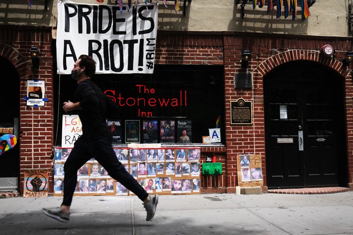 A memorial for the 49 victims of the Pulse nightclub shooting stands outside The Stonewall Inn in Manhattan's Greenwich Village on Monday.