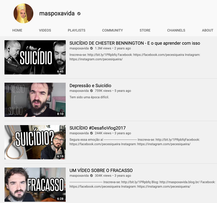 Vïdeos sobre suicídio do canal Mas Poxa Vida, de PC Siqueira