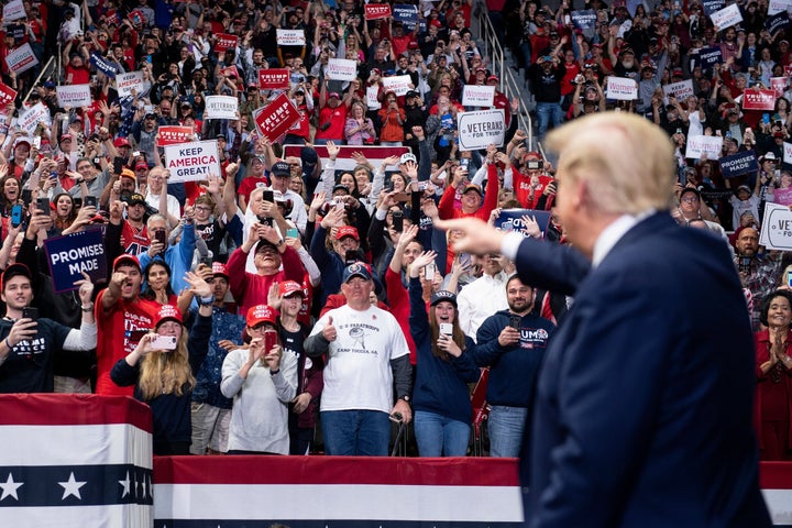 President Donald Trump arrives at a rally at Bojangles' Coliseum on March 2, 2020, in Charlotte, North Carolina. 