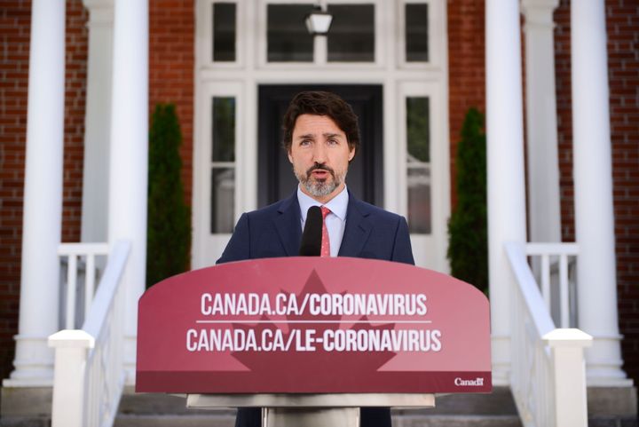 Prime Minister Justin Trudeau holds a press conference from Rideau Cottage in Ottawa on June 16, 2020.
