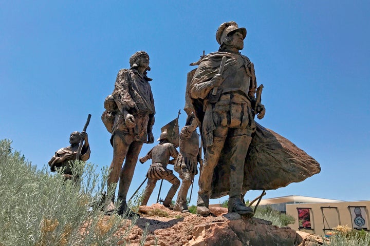 This bronze statue of Don Juan de Oñate leading a group of Spanish settlers from an area near what is now Ciudad Chihuahua, Mexico, to what was then the northernmost province of New Spain in 1598, stands outside the Albuquerque Museum on June 12. Two public statues of Oñate in New Mexico are drawing renewed criticism as memorials erected to honor Confederate leaders become a focus of protests.