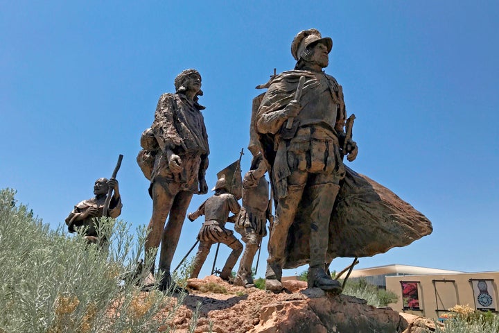 This bronze statue of Don Juan de Oñate leading a group of Spanish settlers from an area near what is now Ciudad Chihuahua, Mexico, to what was then the northernmost province of New Spain in 1598, stands outside the Albuquerque Museum on June 12. Two public statues of Oñate in New Mexico are drawing renewed criticism as memorials erected to honor Confederate leaders become a focus of protests. 