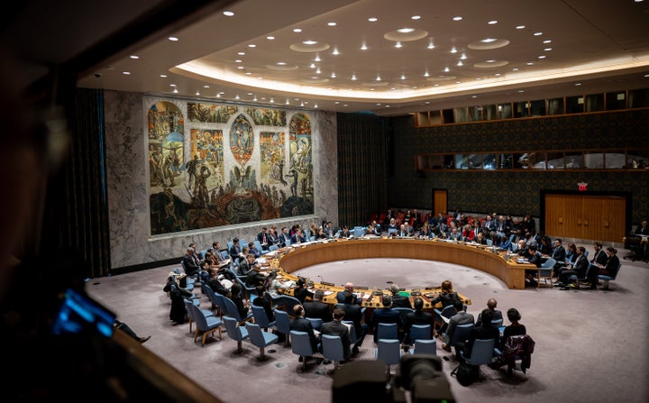 Members of the UN Security Council advise on the humanitarian situation in Syria during a meeting on Feb. 27, 2020.