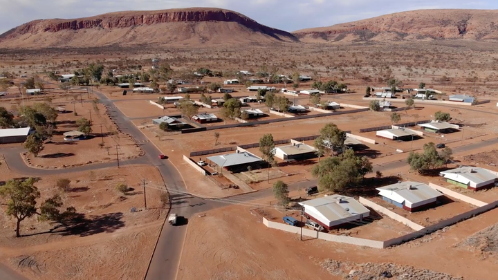 An aerial shot of the Warakurna community in the beautiful Ngaanyatjarra lands. 