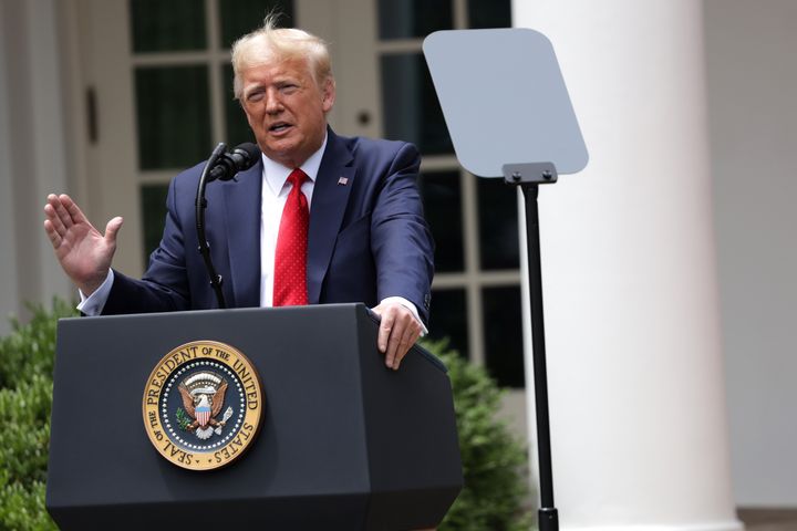 US President Donald Trump speaks during an event in the Rose Garden on “Safe Policing for Safe Communities”, at the White House June 16, 2020 in Washington, DC