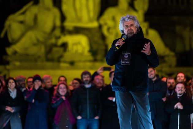 Five Star Movement (Movimento Cinque stelle) political party co-founder Beppe Grillo attends a political...