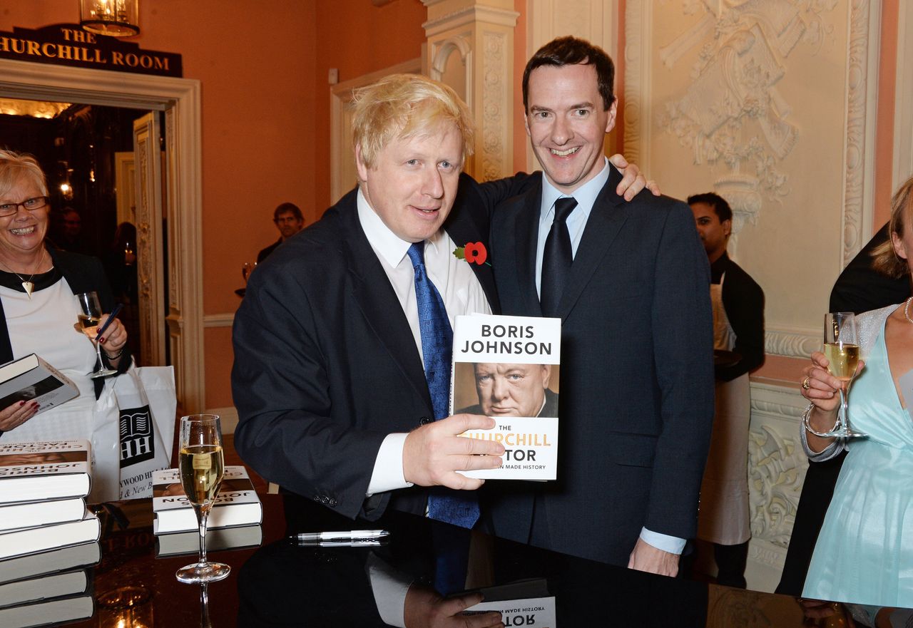 Boris Johnson - then London mayor - and George Osborne at the book launch of Johnson's Churchill biography in 2014