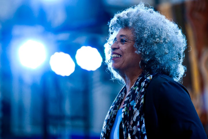 Angela Davis, at a rally in front of the University of the Republic, in Montevideo, Uruguay, in 2019. Davis is a high-profile advocate for prison abolition.