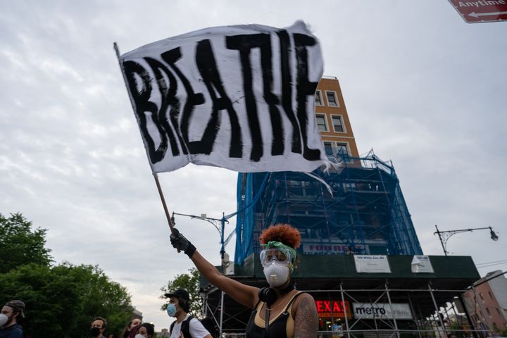 Demonstrators gather to protest the death of George Floyd in the&nbsp;South Bronx on June 4, 2020. The mostly Black and Latin