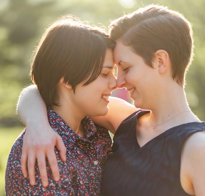 The author (right) and her fiancée, Kristina, after they were engaged in Manhattan in 2019.