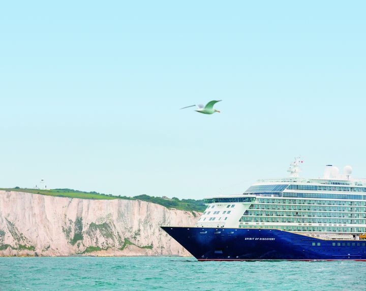 Saga's British cruise ship, the Spirit of Discovery, sailing into Dover
