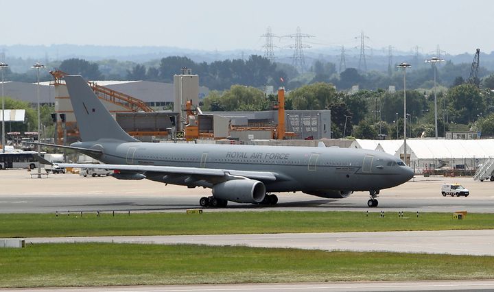 An RAF Voyager used by the Prime Minister and members of the royal family which is to be repainted in the colours of the Union flag.