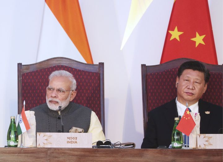 Prime Minister Narendra Modi, and China's President Xi Jinping seen at a meeting of the BRICS leaders.