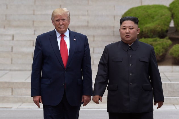 President Donald Trum meets with North Korean leader Kim Jong Un at the North Korean side of the border...