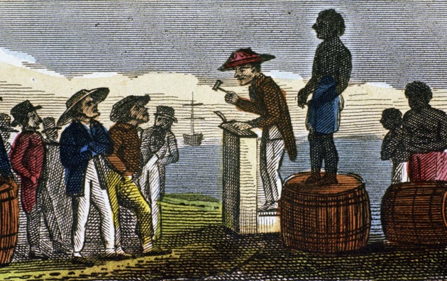 Rendering depicting slave auction