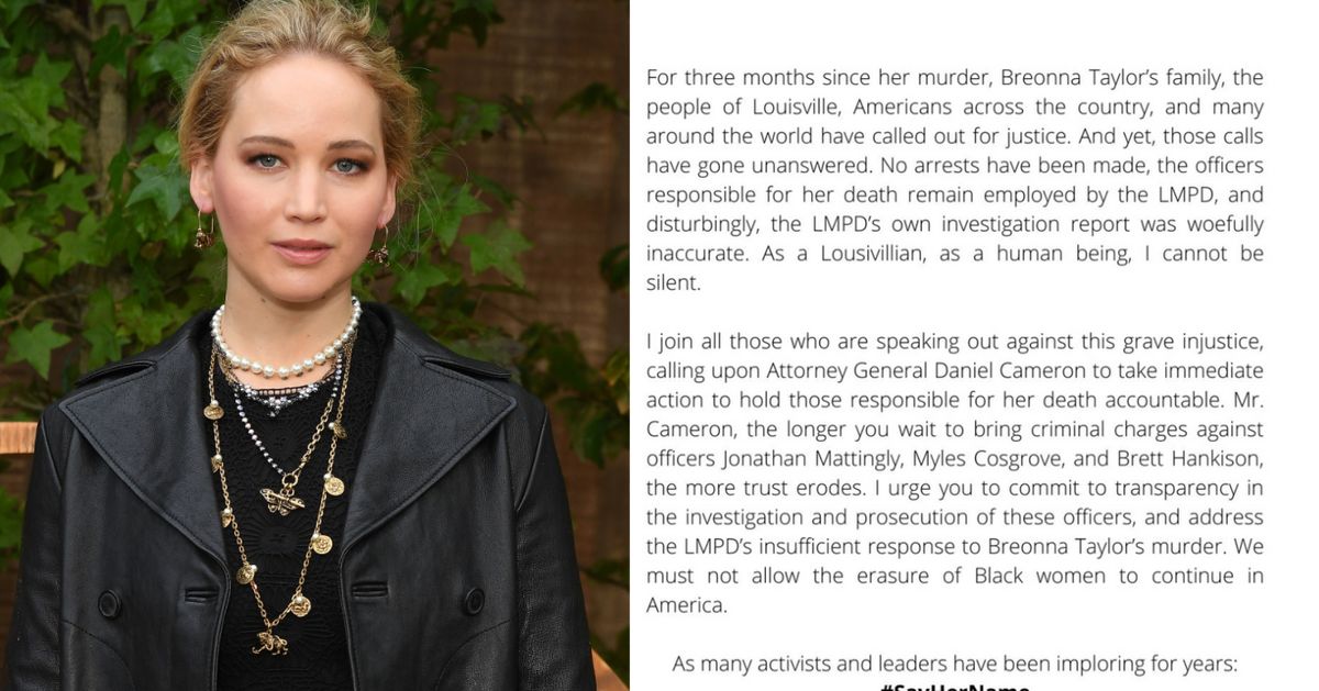 Jennifer Lawrence Joins Twitter, Immediately Demands Justice For Breonna Taylor