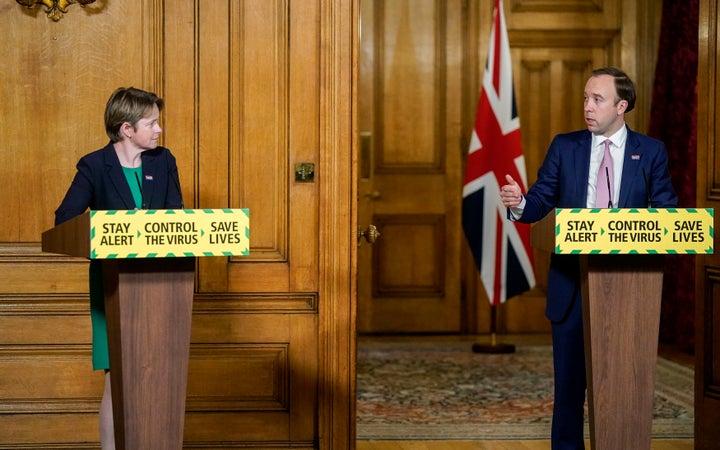 Executive chair of NHS Test and Trace, Dido Harding, left, and health secretary Matt Hancock 