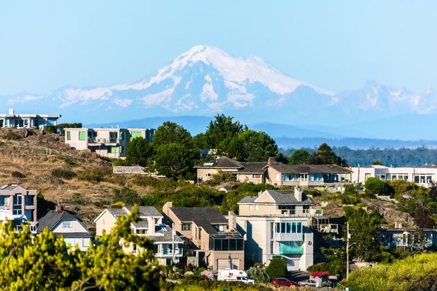 Single-family homes in Victoria, B.C., with Mount Baker, in Washington state, in the background. A large majority of British Columbians would back a ban on foreign buyers.