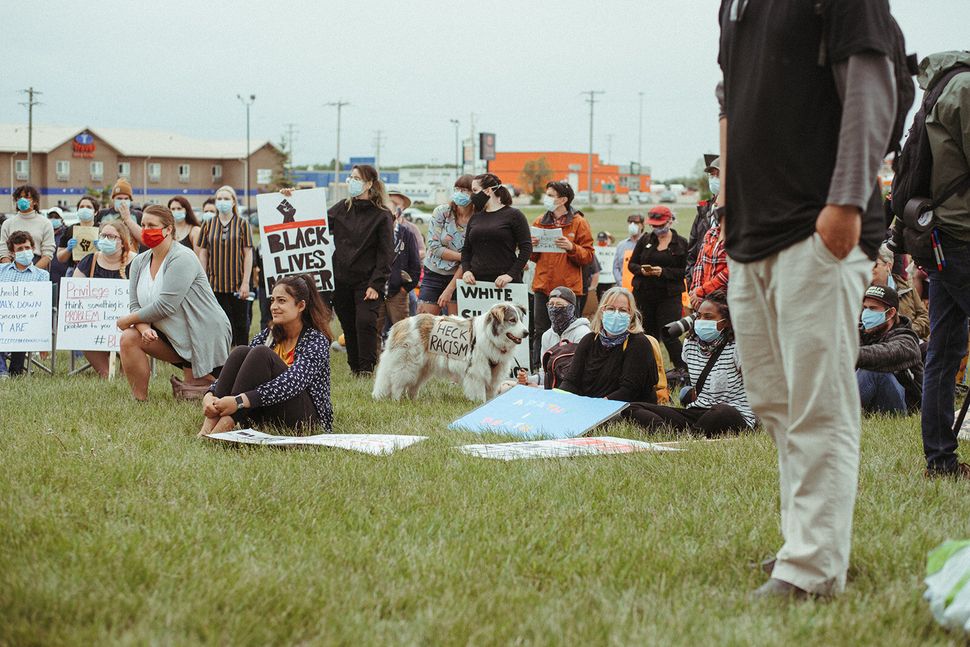 Hundreds attended a Black Lives Matter event in Innisfail, Alta. on June 13, 2020. 
