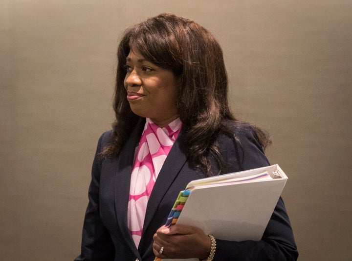 Conservative Party of Canada leadership candidate Leslyn Lewis arrives for the start of the English Leadership Debate in Toronto on June 18, 2020.