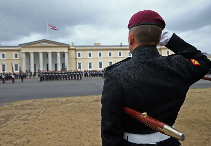 Officer cadets at the Royal Military Academy in Sandhurst, Berkshire, during the sovereign's parade which marks the completion of a years training for 190 officer cadets from the UK and 30 from 17 overseas countries. 