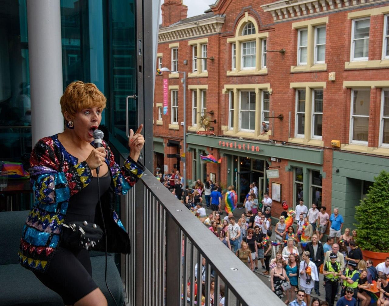 Charity Shop Sue celebrating Pride in Nottingham in 2018