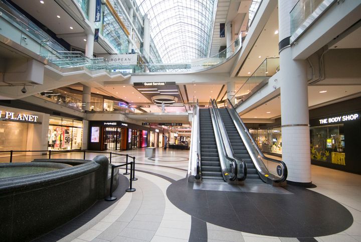 The inside view of Eaton Centre shopping mall in Toronto on March 23, 2020.