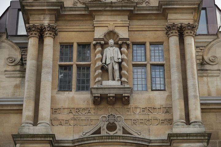 A likeness of Cecil Rhodes, the controversial Victorian imperialist who supported apartheid-style measures in southern Africa is seen mounted on the facade of the Oriel College, in Oxford