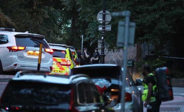 Police at Forbury Gardens in Reading town centre where they are responding to a suspected terror attack