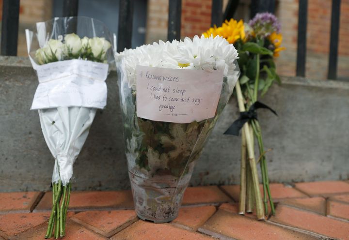 Floral tributes left by Forbury Gardens in Reading's town centre after a multiple stabbing attack in the gardens.