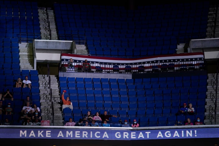 President Donald Trump supporters attend a campaign rally at the BOK Center, Saturday, June 20, 2020, in Tulsa, Okla.&nbsp;